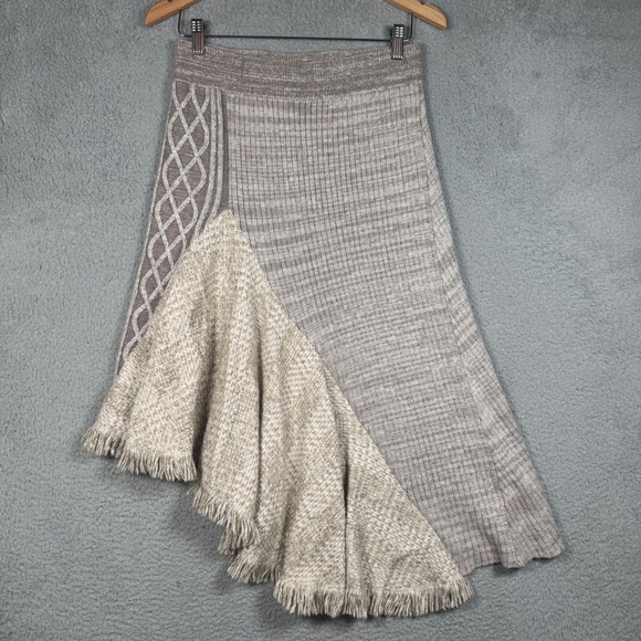 Anthropologie Dresses & Skirts - NWT Anthropologie Sleeping on Snow Knit Asymmetric Fringe Midi Skirt Boho Cozy M